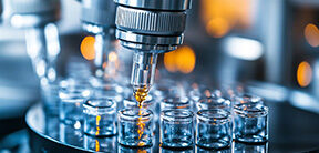 Automated Laboratory Machine Filling Glass Vials, Pharmaceutical