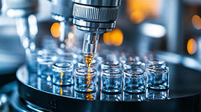 Automated Laboratory Machine Filling Glass Vials, Pharmaceutical