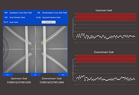 Calibrated camera outputs measurementSHOWN: Real-world gusset width measurements in mm plotted on trend charts